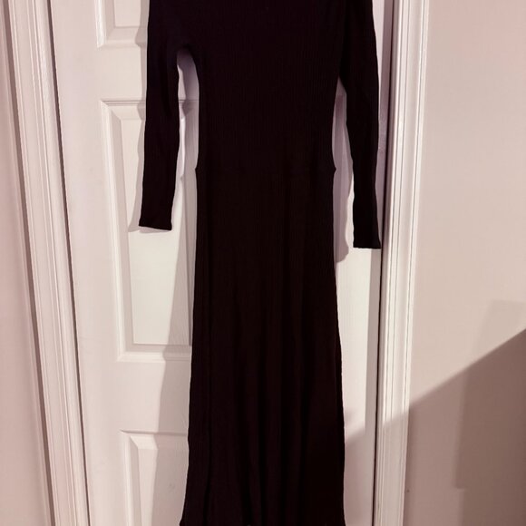 Reformation Banks Long Sleeve Ribbed Stretch-Modal Midi Dress Black Women's L - Picture 5 of 5